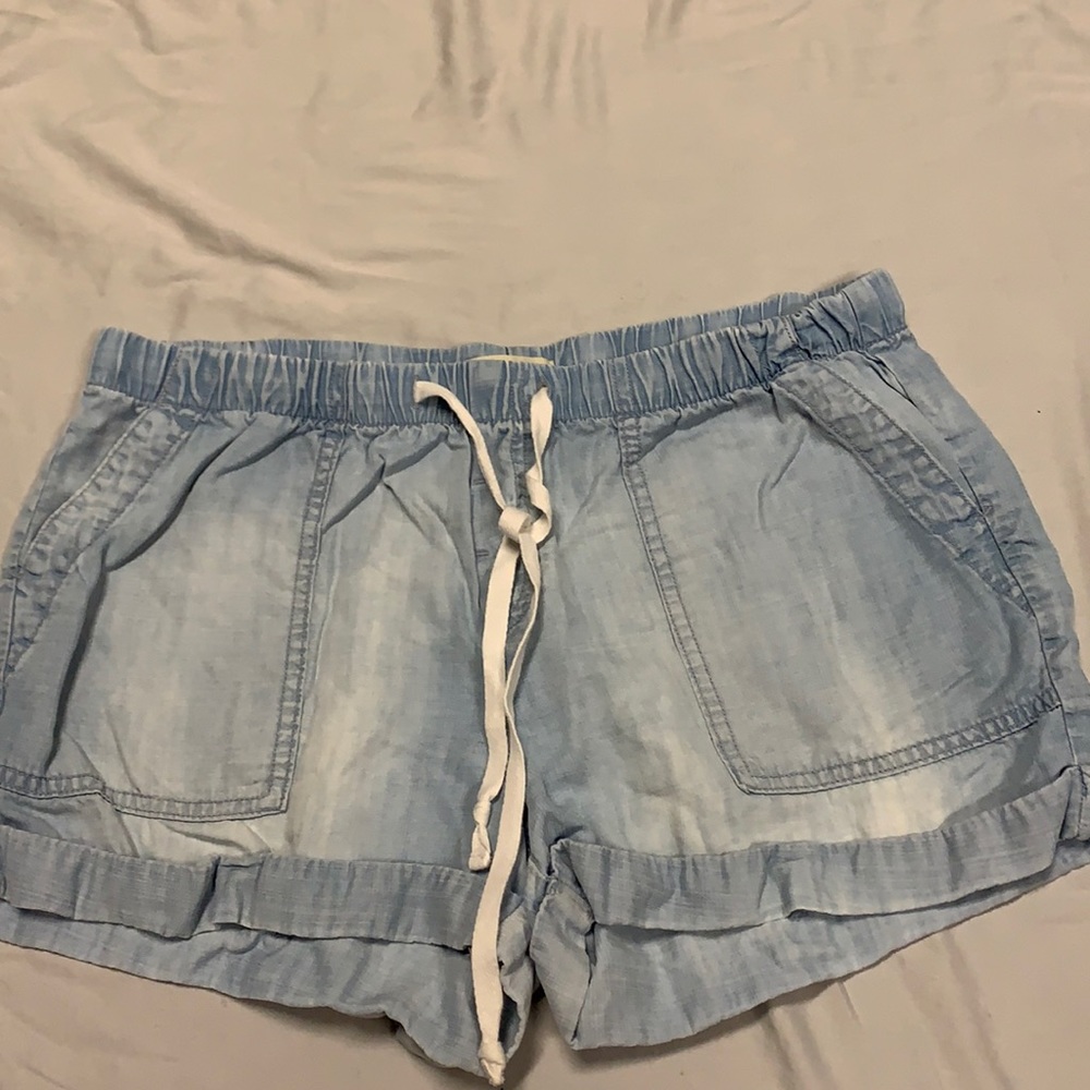 Light blue drawstring soft cotton denim shorts